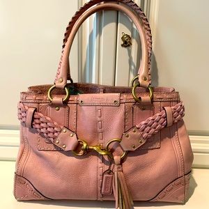 COACH HAMPTONS VTG ROSE PINK LEATHER CARRYALL BRAIDED BUSINESS SATCHEL T…